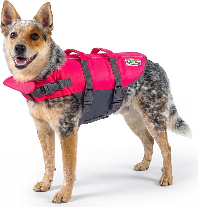 Outward Hound Granby Splash Dog Life Jacket, Life Vest, Pink, Medium | Max Buoyancy, Adjustable Fit, Head/Neck Support, Rescue Handle, Reflective, Swimming & Boating, Medium Dogs (21–27" Girth)