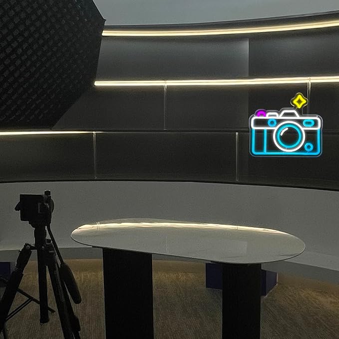 Camera Neon Sign Dimmable LED Light Up Wall Decor Multi-Color Retro Photography Studio Art Vintage Vlogger Background Accessory for Bedroom, Gaming Room, Store Photographer Gifts(13.3 * 12.2in)