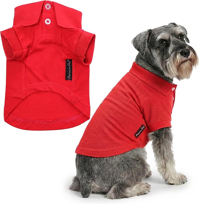 Parisian Pet Dog Polo Shirt – Classic Red Cotton Pet Apparel with Collar & Buttons, Soft Breathable Puppy T-Shirt, Cute Dog Clothes - Ideal Summer Clothes for Large Dogs - Shirts for Dogs Boy Girl