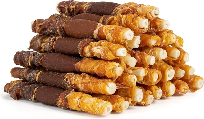 MON2SUN Dog Treats, 5 Inch Triple Flavor Wrapped Rawhide Sticks, 21.16 oz | 30 Count, Chicken Liver, Duck and Chicken Recipe, Long-Lasting Chew, Support Dental Health, for Small and Medium Dogs