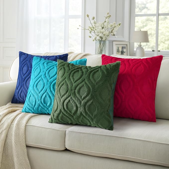 decorUhome Faux Fur Plush Forest Elf Throw Pillow Covers 18x18 Set of 2 | Plush Solid Fall Couch Pillow Covers, Accent Modern Farmhouse Neutral Decorative Soft Pillow Cases for Sofa Bed Living Room