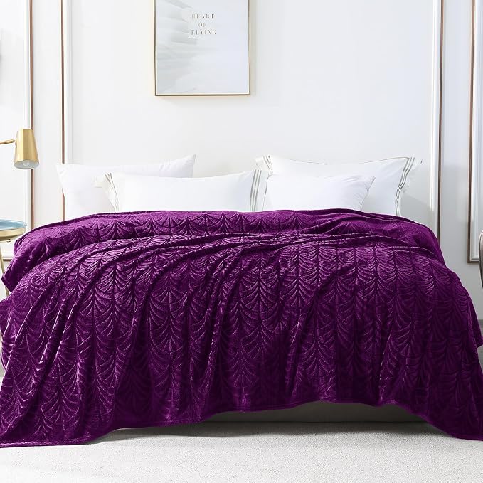 Whale Flotilla Soft Flannel Fleece Twin Size Blanket for Bed, Purple | Cozy Lightweight Breathable Coverlet, Plush Fluffy Bedspread, Vintage Pattern Decorative Blanket for Dorm, All Season 60"x80"