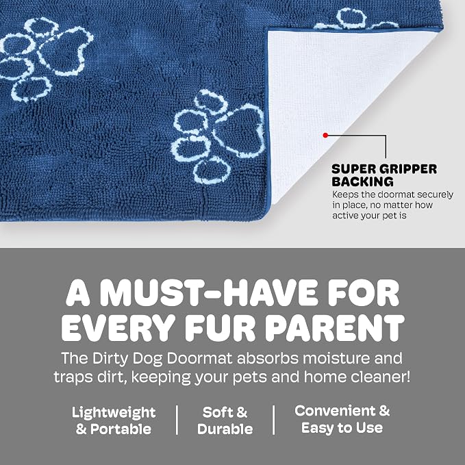 Dog Gone Smart Dirty Dog Doormat - Fast Drying Rug - Bermuda Blue 3x16 in | Super Gripper Backing for Clean Floors - Absorbent Microfiber and Machine Washable Mat for Muddy Paws