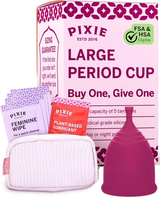 Pixie Soft Menstrual Cup - Ranked 1 for Most Comfortable Reusable Period Cup - Buy One We Give One - Includes Ebook Guide, Cleaning Wipes, Lube, & Storage Bag - Tampon and Pad Alternative