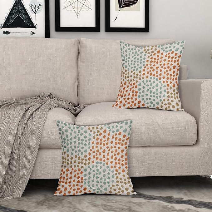 Blue Orange Brown Pillow Covers 20x20 Set of 2 Fall Colored Art Dot Decorative Throw Pillows Trendy Print Outdoor Pillowcase Holiday Seasonal Cushion Cover Linen Pillow Case Decor for Sofa Couch Bed