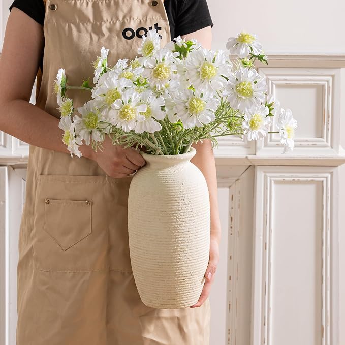 Ceramic Flower Vase, 12.5" Large Rustic Farmhouse Vases Home Decor Tall Pottery Decorative Pampas Vase for Table Living Room Entryway Mantel Bookshelf Bedroom Bathroom Kitchen - W