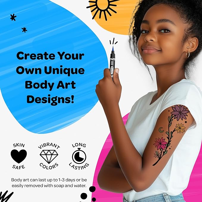 Crayola 8ct Temporary Tattoo Markers: Skin-Safe Ink, Vibrant Colors, Gifts for Children, Teens and Adults, Made in the USA [1 Pack]