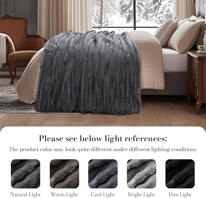 Faux Fur Throw Blanket for Couch, Ultra Cozy Fuzzy Fluffy Fur Luxurious Soft Striped Plush Gift Blankets for Family Sofa Chair Bedroom, 60"x80", Cationic Wolf Gray