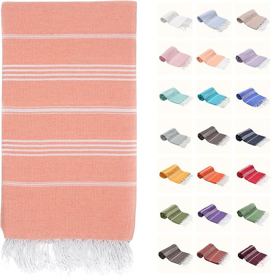 PARK & OZ Turkish Beach Towels – Oversized 100% Cotton Quick-Dry Absorbent Sand-Free Blanket 72"x40" Extra Large Lightweight Pool Towel for Adults Women Men Packable Sand Resistant Perfect (Salmon)