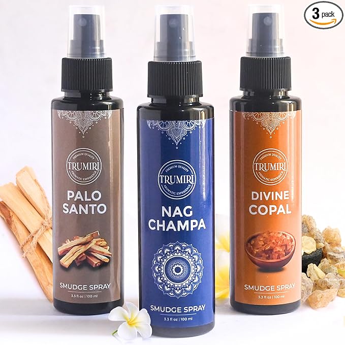 Set of 3 Smudge Sprays Palo Santo|Nag Champa|Copal for Cleansing Negative Energy and Protection - Natural Room Sprays and Body Mists Made with Non Toxic Essential Oils