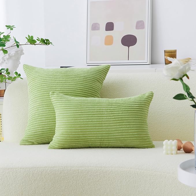 Home Brilliant Pillow Cover 12x20 Green Lumber Throw Pillow Cover for Summer Bedroom Couch Decor Decorative Pillowcase Striped Velvet Soft, Apple Green