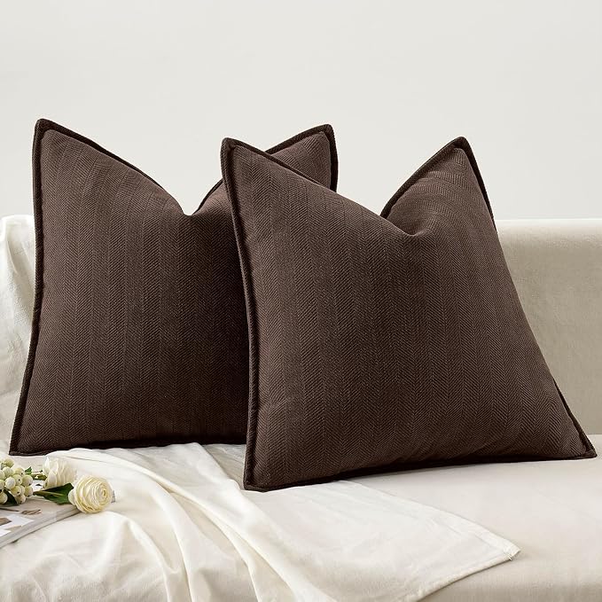 MIULEE Pack of 2 Reddish Brown Euro Shams Chenille Pillow Covers 22x22 Inch | Decorative Soft Couch Throw Pillows,Farmhouse Cushion Covers,Elegant Design for Sofa,Bed,Living Room,Summer Decor