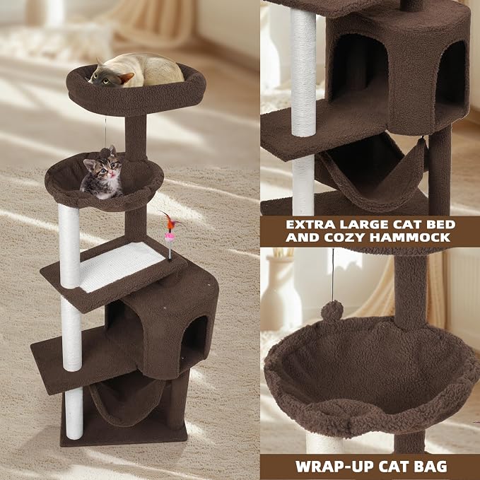 YUNIQUE Cat Tree with Cat Condo Scratch Posts Scratch Tablet and Big Hammock, (60.2‘’ Coffee)