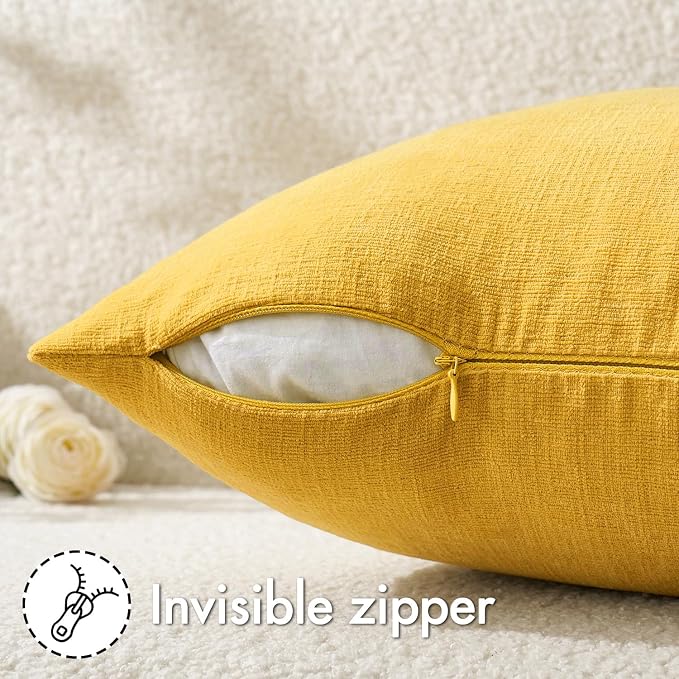 MIULEE Yellow Chenille Couch Throw Pillow Covers, 18x18 | Set of 2, Soft Farmhouse Modern Home Decor, Decorative Pillowcases for Sofa Living Room Bed