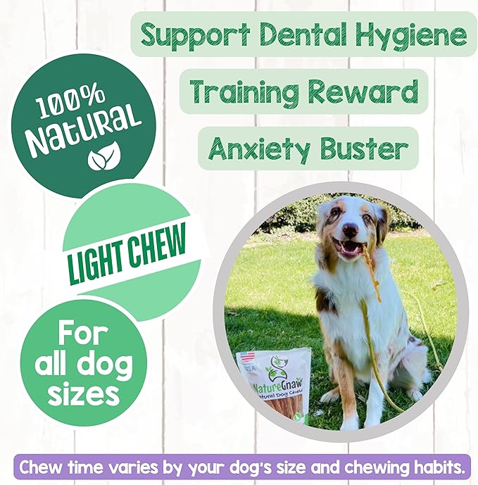 Nature Gnaws USA Turkey Tendons Dog Treats, 8 oz | Grain Free Reward Snack for Small, Medium & Large Breeds - Premium Natural Dog Chew Treats - No Artificial Preservatives
