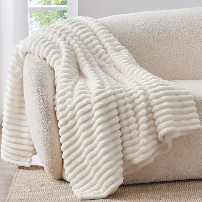 BEDELITE Ribbed Fleece Throw Blanket for Couch, Cream, 50"x70" | Ultra-Soft Plush Fleece, Warm Yet Lightweight, Ribbed Texture, Home Decor, Machine Washable, Giftable, All-Season Use