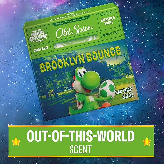 Old Spice Bar Soap for Men, x The Super Mario Galaxy Movie, Cold Pressed with Grit, Made with Natural Oils & Plant Based Cleanser, Smashed Fruit with Passion Fruit & Sunshine Scent, 5.0 oz