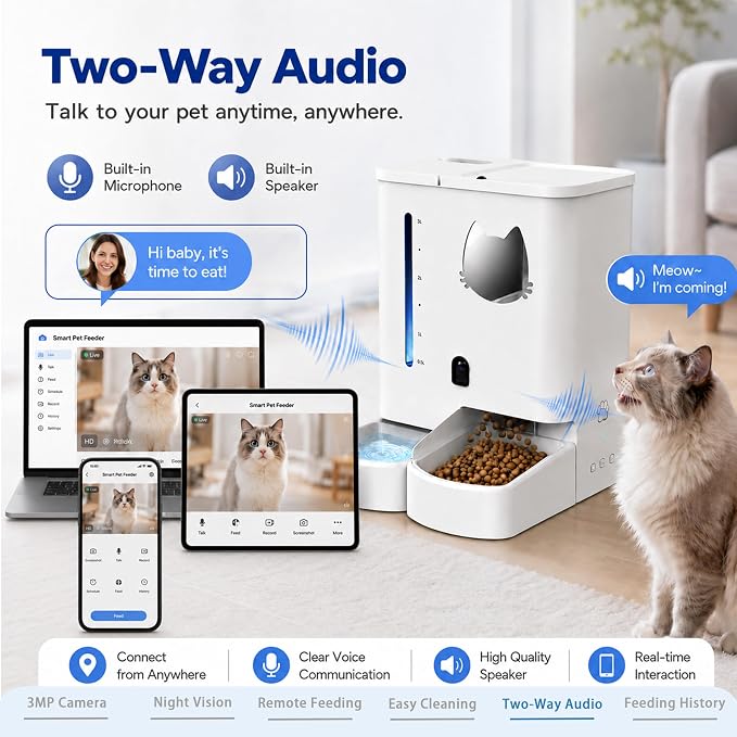 Waithem Automatic Cat&Dog Feeder and Waterer with Camera | 2K Video, Night Vision, 5L Food Capacity and 4L Water Station, 5G/2.4GHz Wi-Fi Control, 2 Weeks Capacity