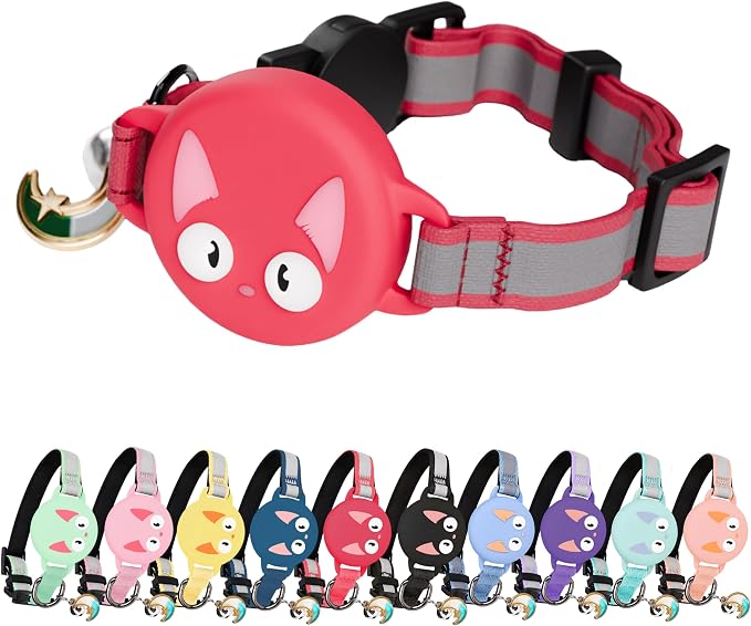 AirTag Cat Collar – Breakaway Reflective & Waterproof Collar with Built-in Holder, Adjustable with Bell for Indoor/Outdoor Cats – AirTag Not Included Red (9-12")