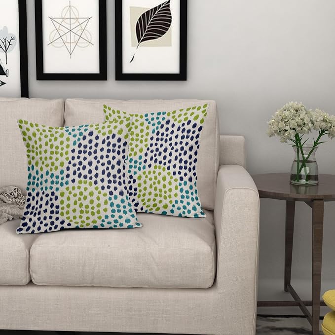 Blue Green Teal Pillow Covers 20x20 Set of 2 Boho Dot Print Summer Decorative Throw Pillows Outdoor Modern Art Trendy Pillowcase Holiday Cushion Cover Linen Pillow Case Decor for Home Sofa Couch Bed
