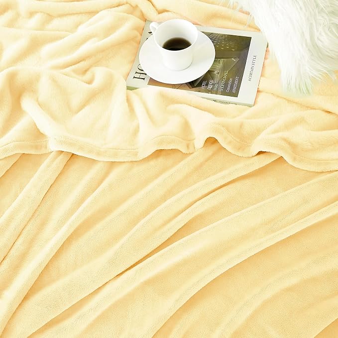 Hansleep Throw XL Bright Yellow Fleece Blanket, Soft Flannel Bed Blanket | Fuzzy Cozy Blanket 50x70 Inches, Multi-use for Bed, Sofa, Couch, Travel, Camping, All Season Warm Lightweight Cover