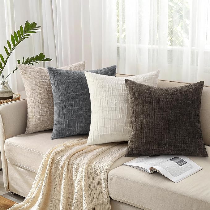 decorUhome Textured Chenille Throw Pillow Covers 20x20 Set of 2 Dark Brown | Fall Modern Farmhouse Soft Cozy Slubby Couch Pillow Cases Boho Decorative Pillow Cases for Bed Sofa Living Room Home Decor