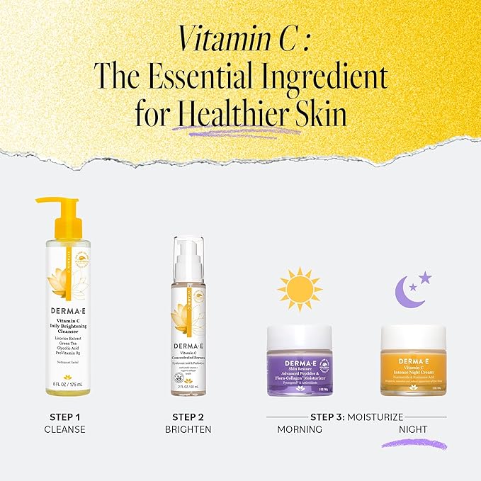 DERMA-E Vitamin C Intense Night Cream – Brightening and Hydrating Facial Skin Renewing Cream – Anti-Aging Overnight Facial Moisturizer, 2 oz