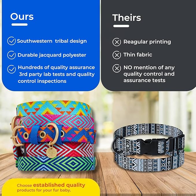 Blueberry Pet Southwestern Tribal Triangles Navy Blue Adjustable Dog Collar with Metal Buckle, Neck 9-12.5", for Small Breed