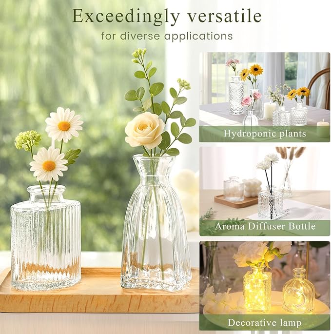 DOMESTAR 16 PCS Glass Bud Vases Set, Small Clear Cylinder Vases | Propagation Station, Plant Terrarium, Rustic Wedding, Table Centerpieces, Modern Living Decor