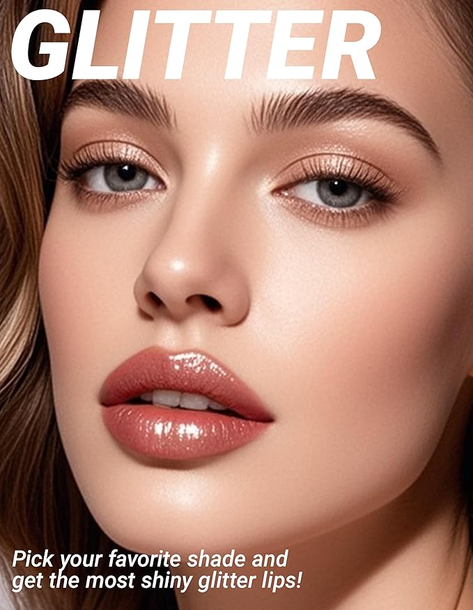 Erinde Glitter Shimmer Lip Gloss, Hydrating High-Shine Glimmer Finish & Sheer Wash Of Color Lip Oil, Non-Sticky, Moisturizing Lip Makeup, Bling Sparkle Lip Gloss Lipstick, Vegan & Cruelty-Free, 02