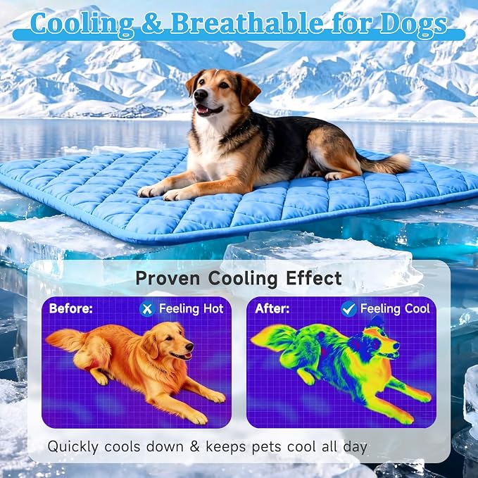 Cooling Blanket for Dogs, Dog Cooling Mat & Bed, Q-MAX>0.42- Lightweight, Durable & Breathable Pet Throw for Sofa, Car and Furniture Protector, Reversible Design, Easy to Clean, 40"x60", Blue
