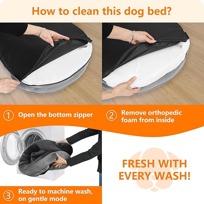 Dwanton Orthopedic Waterproof Large Dog Bed Sofa, Gel Memory Foam, 42" | Egg-Crate Foam Dog Sofa, Washable Pet Bed with Four Sided Bolster Cushion, Removable Cover & Non-Slip Bottom, Dark Grey