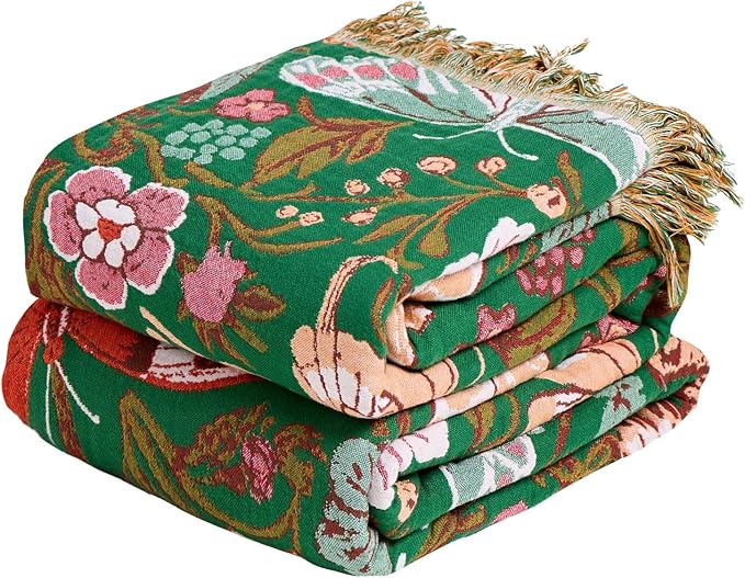 MSGKV Boho Throw Blanket 60"x80" 100% Cotton Butterfly Throw for Couch | 100% Cotton Throw, Butterfly Pattern, Reversible Woven, Lightweight Comfort, Farmhouse Decor, All Seasons, Machine Washable