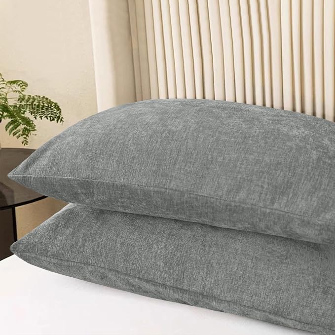 CaliTime Decorative Throw Pillow Covers 26 X 20 Inches Medium Grey | Pack of 2, Cozy Chenille Cushion Cases for Sofa Bed Living Room Farmhouse Home