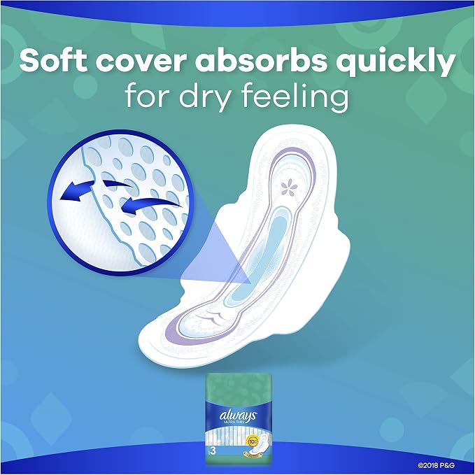 Always Ultra Thin Pads Size 3, Extra Long, Super Absorbency With Wings, Unscented