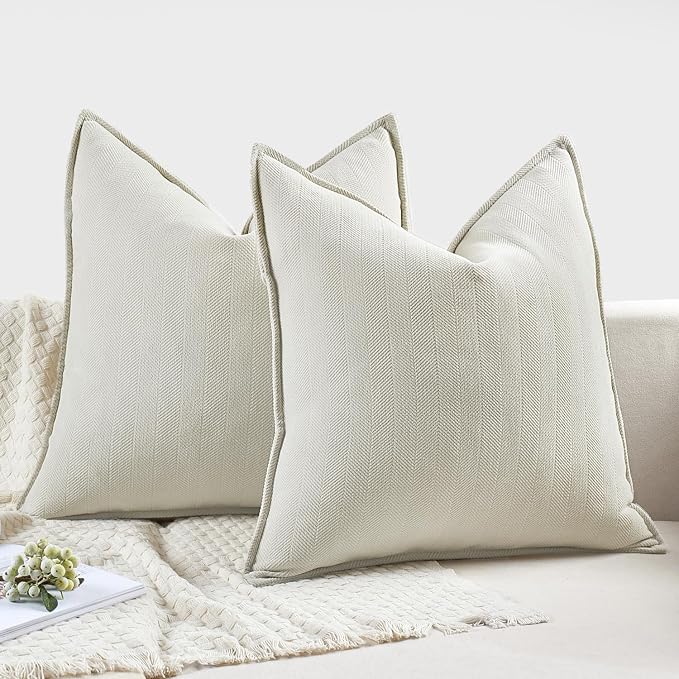 MIULEE Pack of 2 Cream White Euro Shams Chenille Pillow Covers 26x26 Inch | Decorative Soft Couch Throw Pillows,Farmhouse Cushion Covers,Elegant Design for Sofa,Bed,Living Room,Summer Decor