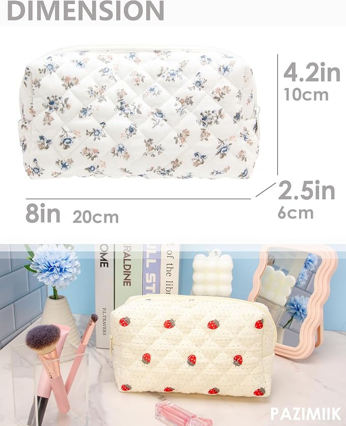 Small Quilted Makeup Bag,Zipper Cosmetic Pouch,Gauze Hyacinth,6 Pack | Lightweight Cosmetic Bag Organizer for Women,Purse Storage Holds Makeup,Toiletries,Skincare,Beauty Essentials,Travel Items