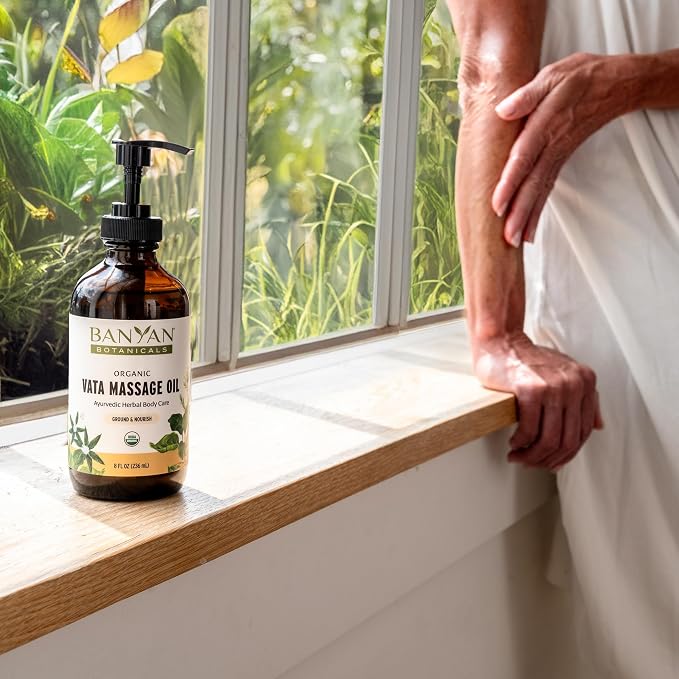 Banyan Botanicals Vata Massage Oil – Organic Herbal Massage Oil for Calm & Relaxation – Ayurvedic Oil with Organic Ashwagandha (Withania Somnifera) – 8 oz – Non-GMO Sustainably Sourced Abhyanga Oil