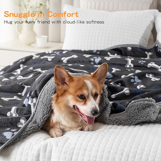 Waterproof Pet Blanket for Small Dogs and Cats 30"x40" | Washable Dog Blanket, Soft Fluffy Sofa Car Bed Protector, Reversible Sherpa Fleece Puppy Blanket, Navy Paws