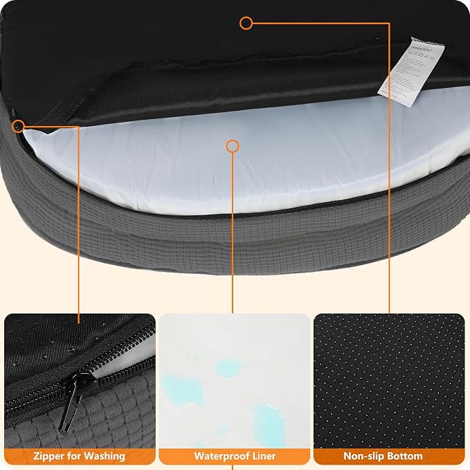 Dwanton Orthopedic Waterproof Medium Dog Bed Sofa, Gel Memory Foam, 36" | Egg-Crate Foam Dog Sofa, Washable Pet Bed with Four Sided Bolster Cushion, Removable Cover & Non-Slip Bottom, Dark Grey-1