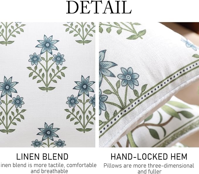 Designer Vintage Linen Throw Pillow Cover,18"x18"-Mosella B | French Elegant Square Decor Pillow Cover,Concealed Zipper Design,Floral Pattern,Sofa,Bedroom,Living Room,Lounge Chairs