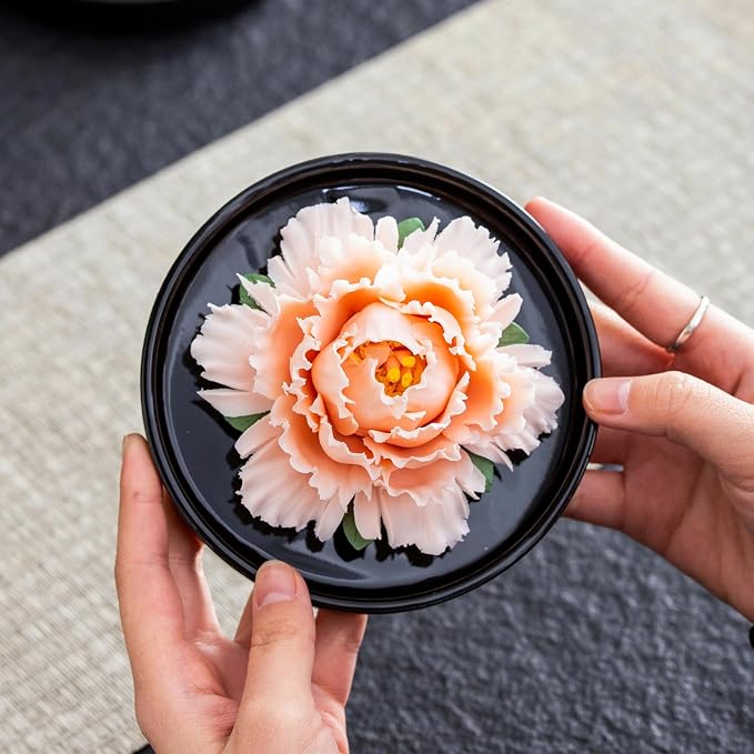 Passive Diffuser Ceramic Flower Aromatherapy – Exquisite Handcrafted Ceramic Decorative Essential Oil Diffuser for Office Desk, Home, and Yoga, with Robust Gift Box Packaging (White Peony)