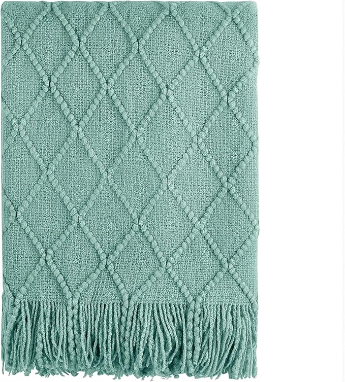 BOURINA Dark Cyan Throw Blanket 50x60 Inch Knitted Soft Throw Sofa Blanket | Knitted Throw Blanket 50x60 Inches, Soft Lightweight Boho Weave Throw Decorative Couch Blanket for Living Room Bedroom Chair