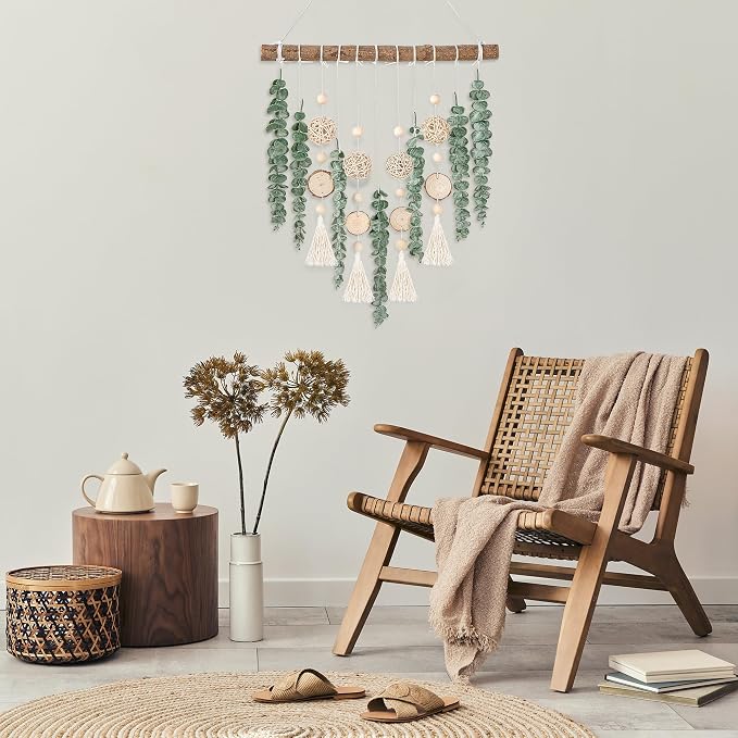Sggvecsy 21’’ Eucalyptus Wall Hanging Decor Artificial Eucalyptus Plant Fake Greenery Leaves Boho Wall Decor with Wooden Stick for Bathroom Bedroom Kitchen Rustic Farmhouse Home Living Room Decoration