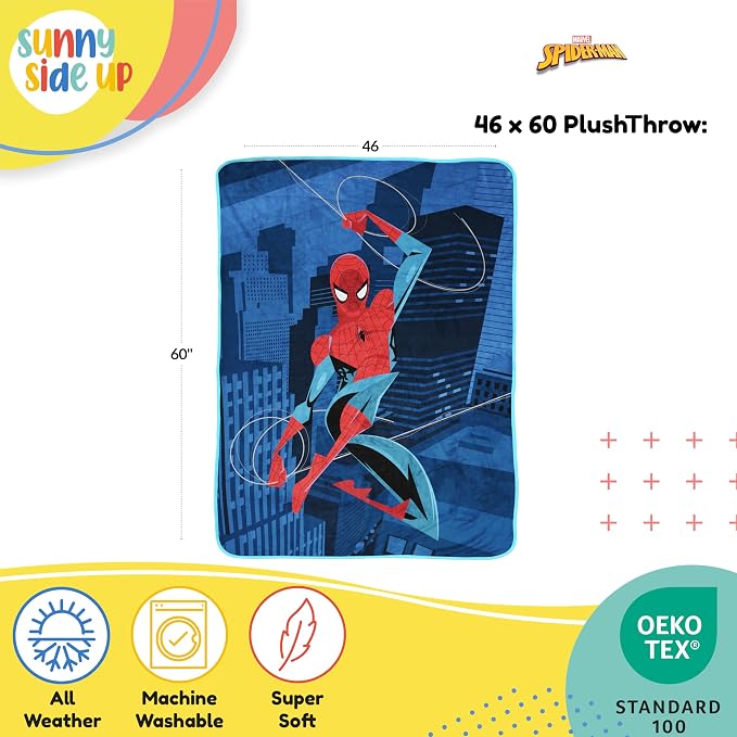 Sunny Side Up Kids Plush Throw Blanket – Children's Soft & Comfy Throw for Couch or Bed – Cozy Home Décor for Living Room & Bedroom, Blue - Spiderman, 46x60 - Throw Blanket