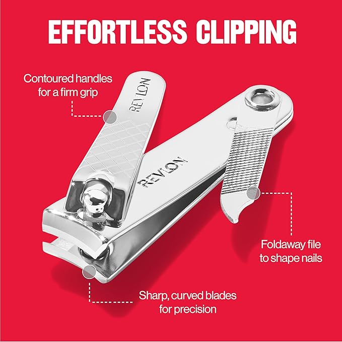 Revlon Mini Nail Clipper, Nail Care Tools, Curved Blade for Trimming & Grooming, Easy to Use (Pack of 2)
