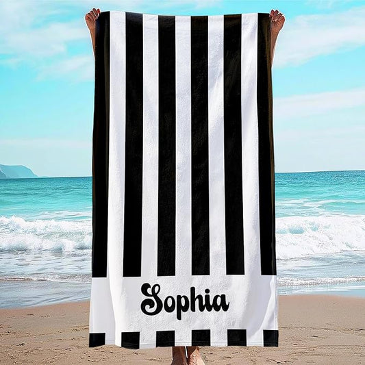 JML Personalized Beach Towel with Name, Custom Cabana Stripe Beach Towel, Customized Microfiber Pool Towel, Quick Dry & Absorbent Swim Towel for Adult,Anniversary, Birthday, Summer Holiday,Vacation
