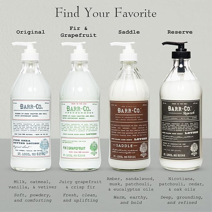 BARR-CO. Original Scent Shea Butter Lotion, Tranquil and Comforting Milky Scent with Oat, Vanilla & Vetiver, Shea Moisturizing Lotion for Sensitive Skin, 16 fl oz