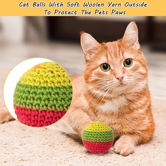 Retro Shaw Cat Toys Balls, Wool Yarn Cat Ball with Bell Inside, 6Pcs