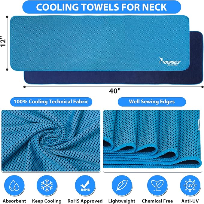 SYOURSELF Cooling Towels for Neck and Face, 6 Pack 40" x 12" Cooling Towel for Hot Weather, Soft Breathable Instant Cool Chilly Pad for Sports Golf Yoga Gym Athletes Camping Ice Towels(Mix-6pcs)